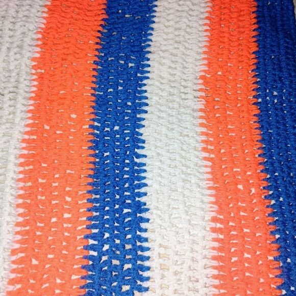 Handmade Crochet Cozy Striped Blue and Orange Throw Blanket - Picture 5 of 7